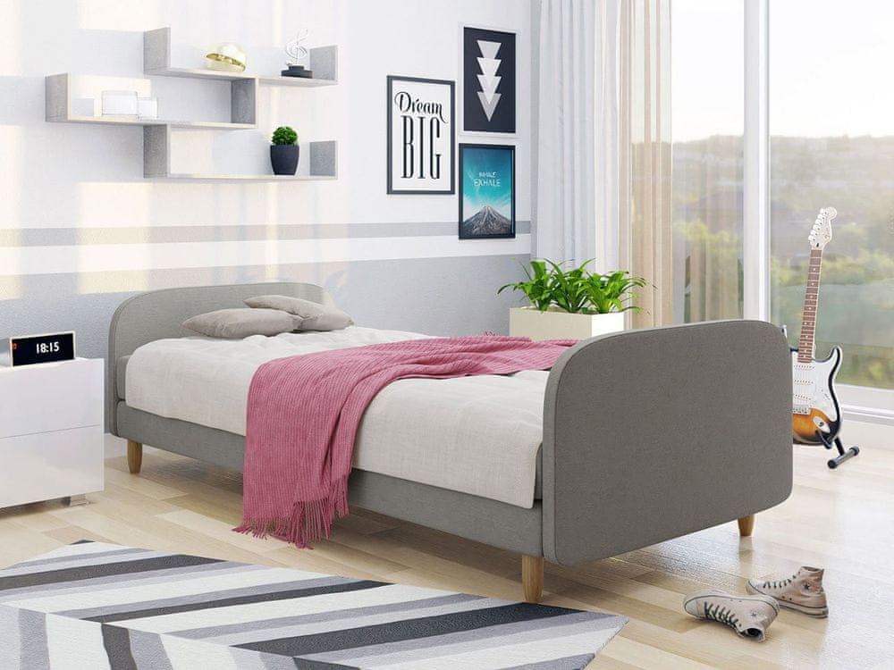 Veneti Jednolôžková čalúnená posteľ s čelom 90x200 PELLO 3 - šedá