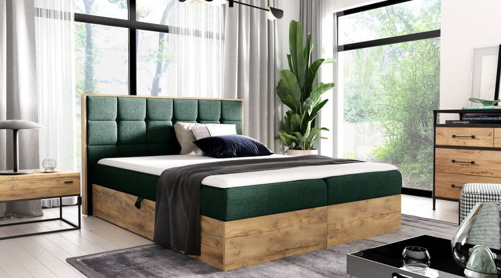 Veneti Boxspringová posteľ ALOIS 1 - 140x200, zelená + topper ZDARMA