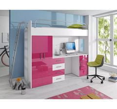 Veneti Posteľ s písacím stolom do detskej izby RENI 4 - 80x200, biela / ružová