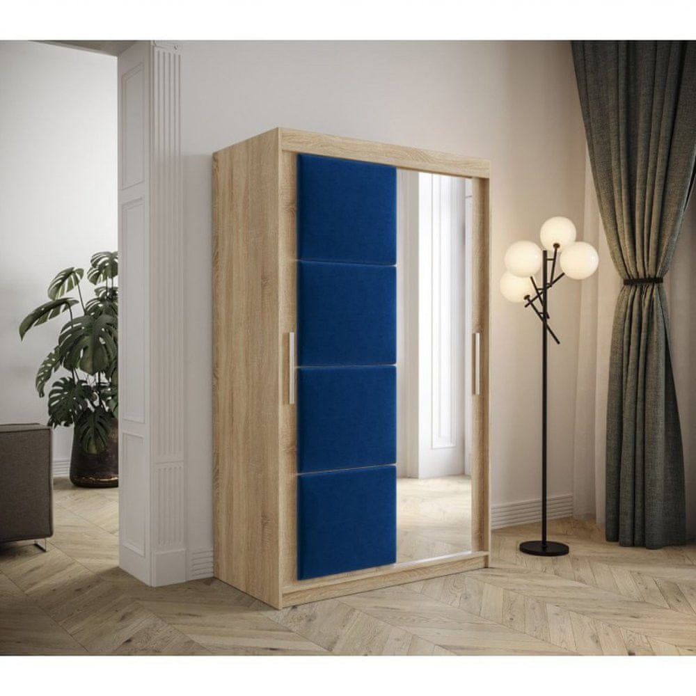Veneti Šatníková skriňa s posuvnými dverami 120 cm TALIA - dub sonoma / modrá