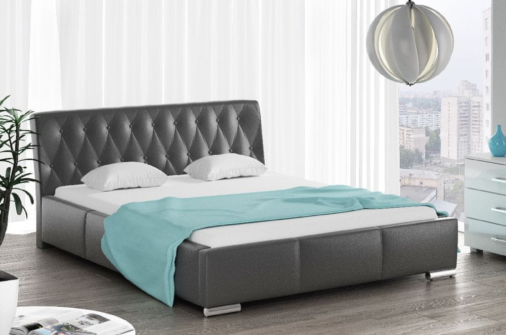 Veneti Čalúnená posteľ Romana s vysokým čelom a úložným priestorom čierna eko koža 200x200
