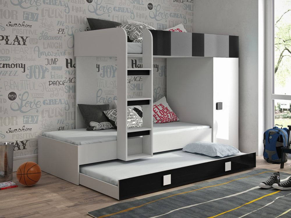 Veneti Detská poschodová posteľ s úložným priestorom Lena- biela/čierna