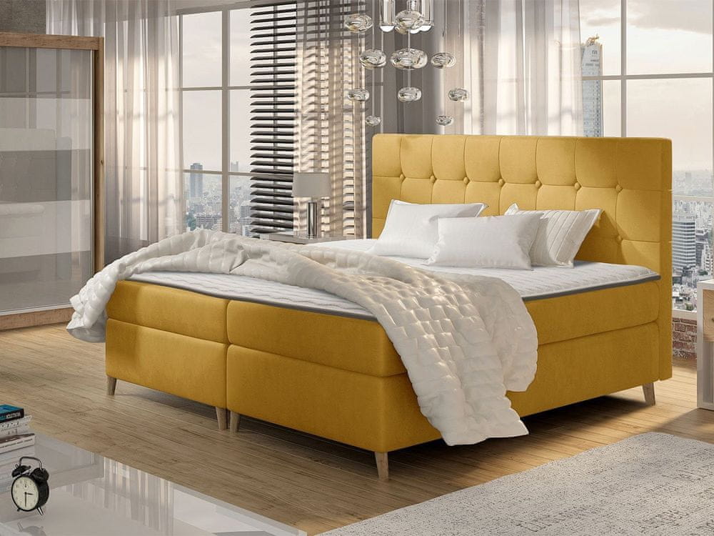 Veneti Boxspringová dvojlôžková posteľ 200x200 SERAFIN - žltá + topper ZDARMA