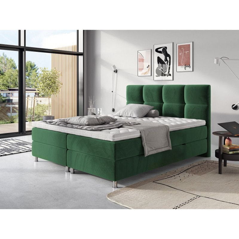 Veneti Boxspringová posteľ 140x200 CAMRIN - zelená + topper ZDARMA