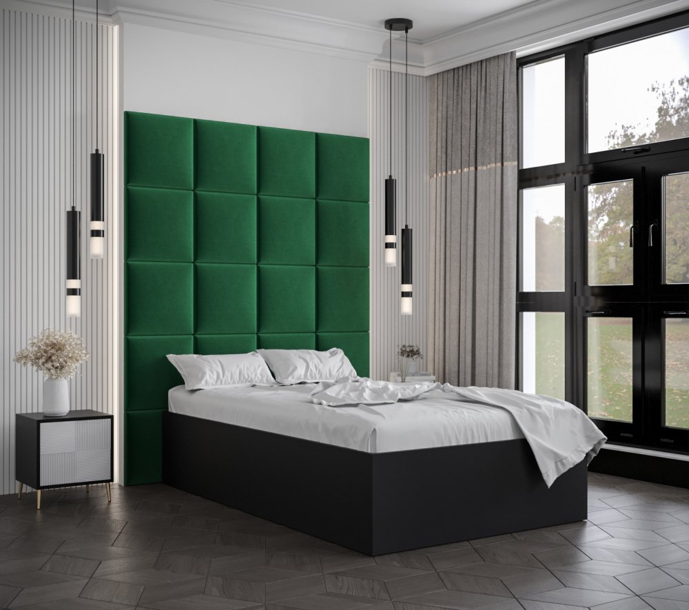 Veneti Jednolôžko s čalúnenými panelmi MIA 3 - 120x200, čierne, zelené panely