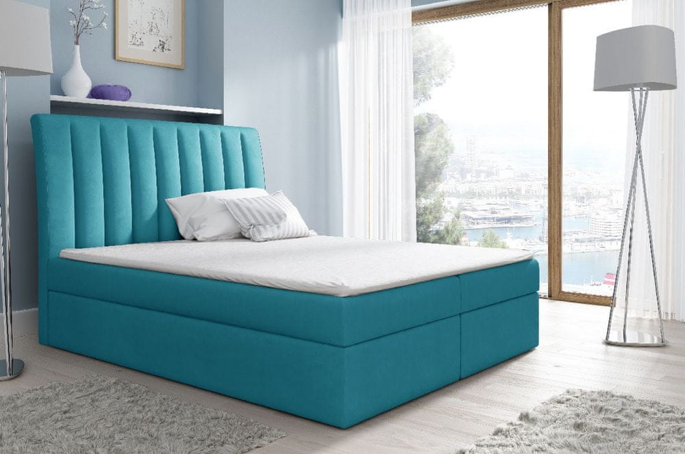 Veneti Kontinentálna posteľ Kaspis modrá 200 x 200 + topper zdarma