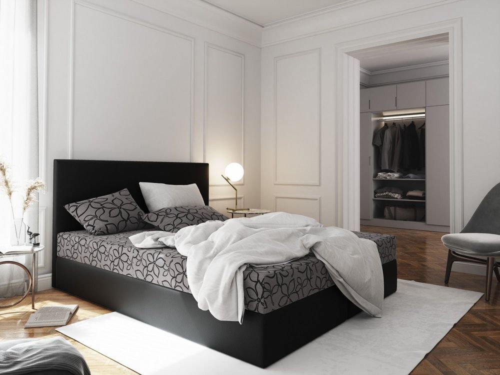 Veneti Manželská posteľ z ekokože s úložným priestorom 140x200 LUDMILA - čierna / sivá