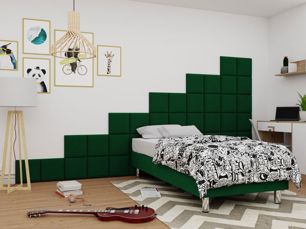 Veneti Čalúnená jednolôžková posteľ 80x200 NECHLIN 2 - zelená + panely 30x30 cm ZDARMA