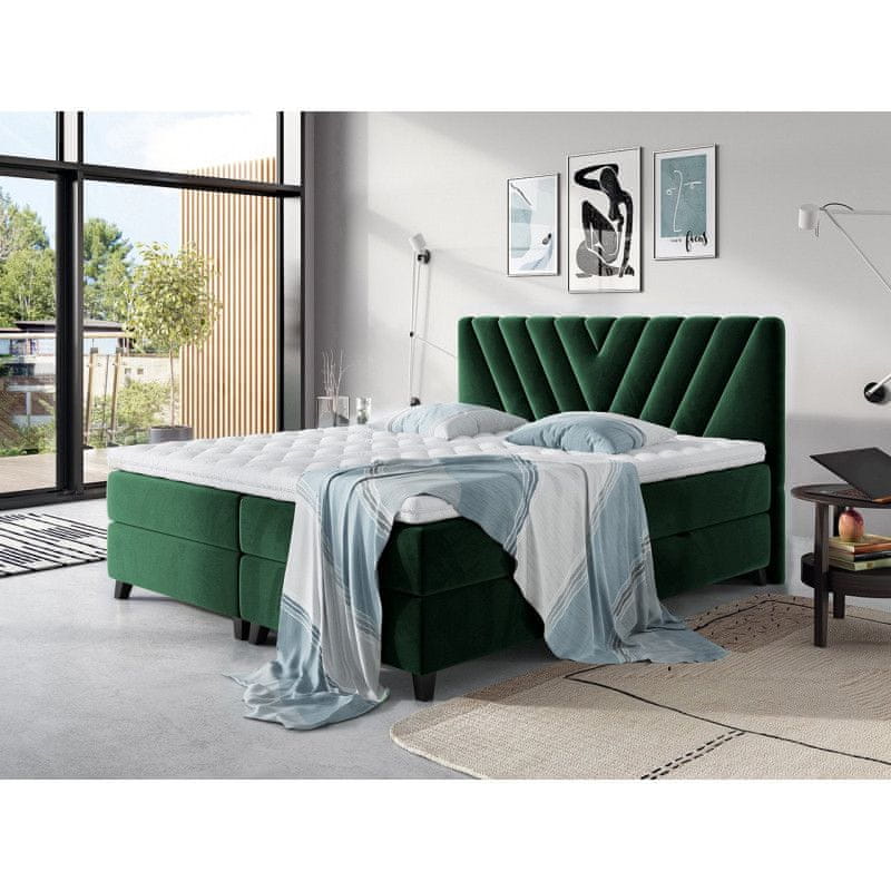 Veneti Boxspringová posteľ 180x200 CAITLYN - zelená + topper ZDARMA