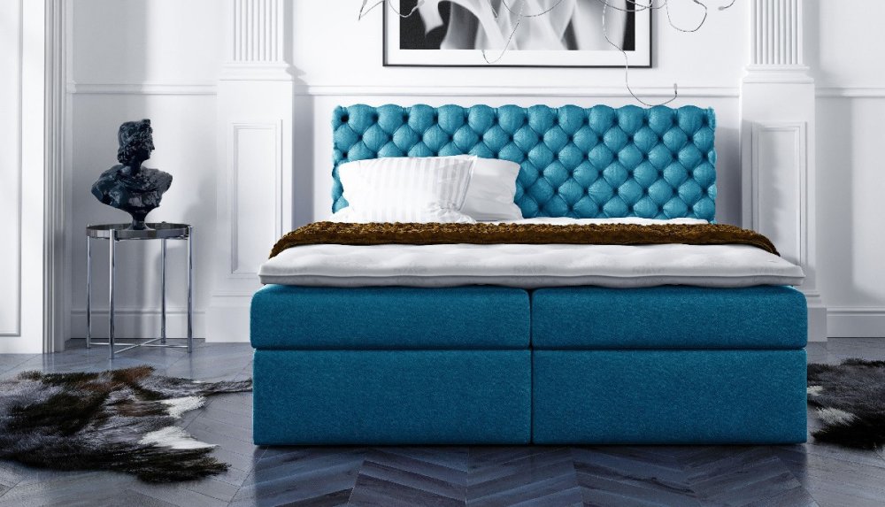 Veneti Štýlová kontinentálna posteľ Giulio modré 200 x 200 + topper zdarma