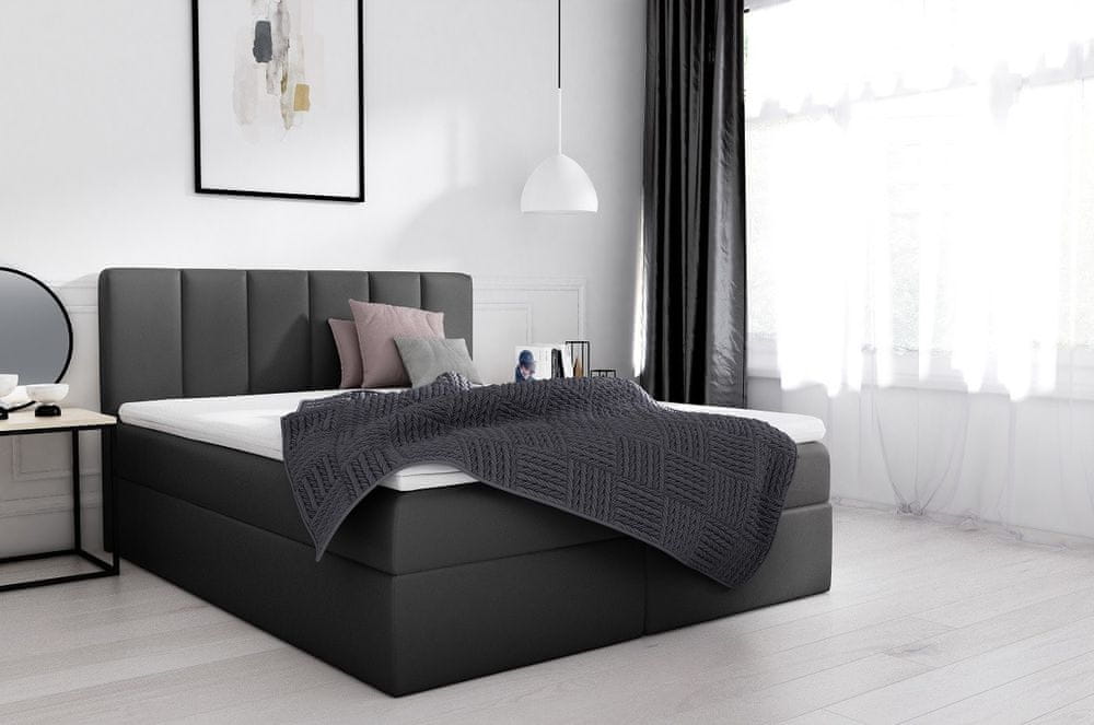 Veneti Extravagantná čalúnená posteľ Sven s úložným priestorom čierna eko koža 140 x 200 + topper