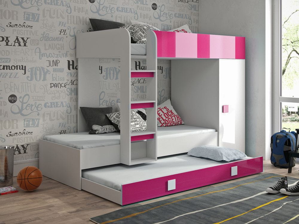 Veneti Detská poschodová posteľ s úložným priestorom Lena - biela/ružová