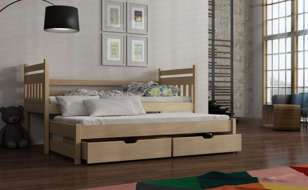 Veneti Detská posteľ s prístelkou DEBRA - 80x160, borovica