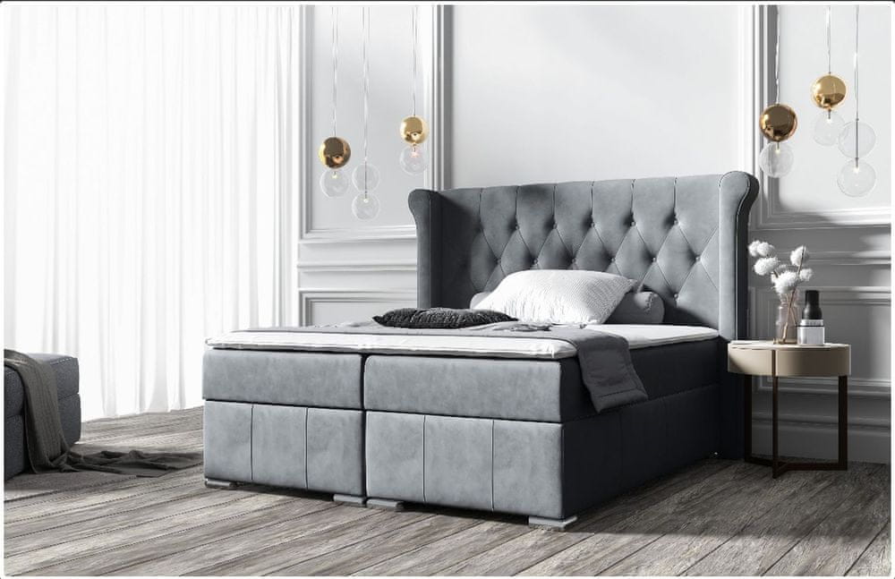 Veneti Elegantná čalúnená posteľ 200x200 MAXIMO - sivá + topper ZDARMA
