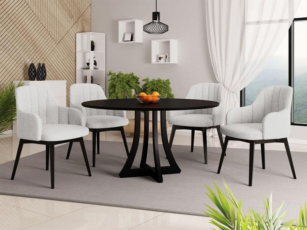 Veneti Okrúhly jedálenský stôl 120 cm so 4 stoličkami TULZA 2 - čierny / biely