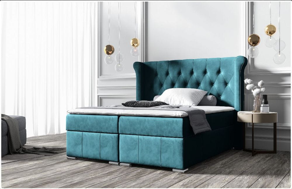 Veneti Elegantná čalúnená posteľ 180x200 MAXIMO - tyrkysová + topper ZDARMA