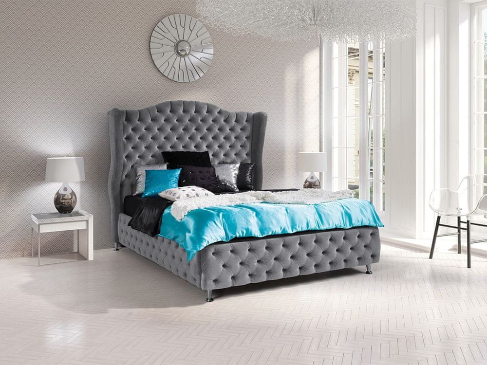 Veneti Čalúnená manželská posteľ 140x200 PLON - svetlá šedá