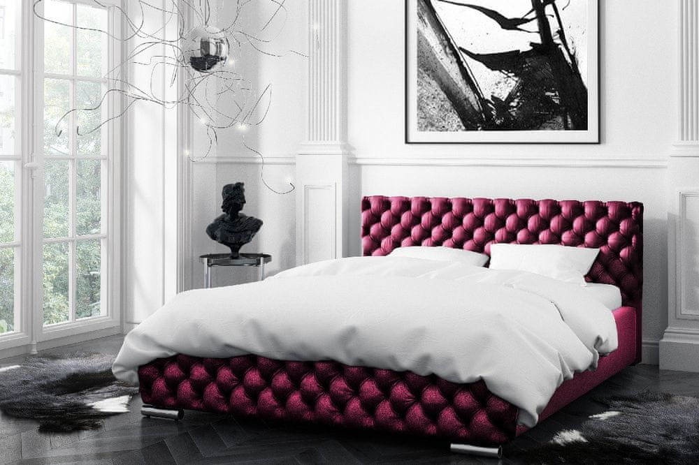Veneti Čalúnená posteľ Farida s úložným priestorom vínová 180 x 200