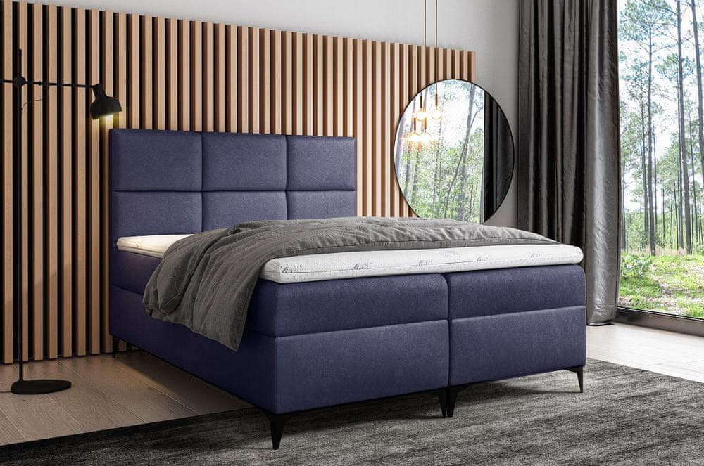 Veneti Dizajnová čalúnená posteľ Fiza s úložným priestororm modrá 160 x 200 + topper zdarma