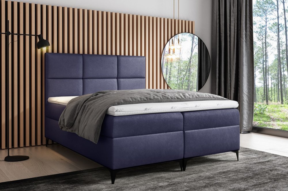 Veneti Dizajnová čalúnená posteľ Fiza s úložným priestororm modrá 180 x 200 + topper zdarma