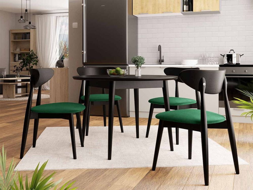 Veneti Okrúhly jedálenský stôl 100 cm so 4 stoličkami OLMIO 1 - čierny / zelený