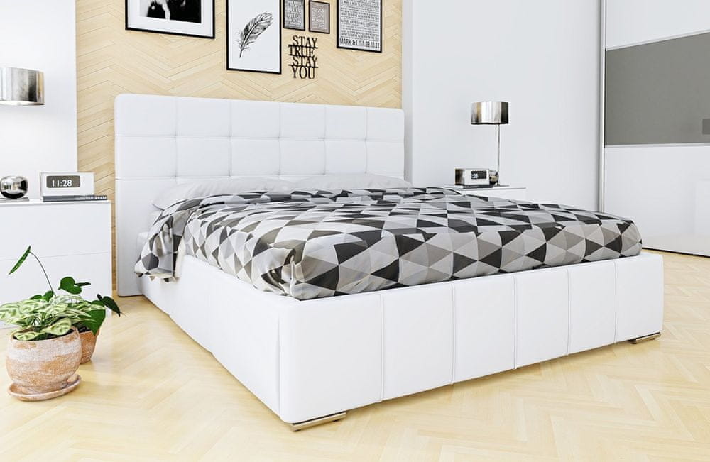 Veneti Manželská posteľ s roštom 140x200 MELDORF - biela eko koža