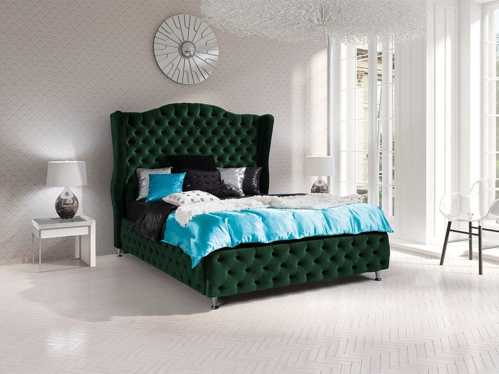 Veneti Čalúnená manželská posteľ 160x200 PLON - zelená