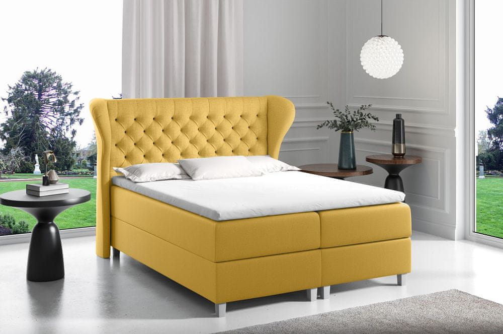 Veneti Boxspringová posteľ s prešívaným čelom 120x200 JUTTA - žltá + topper ZDARMA