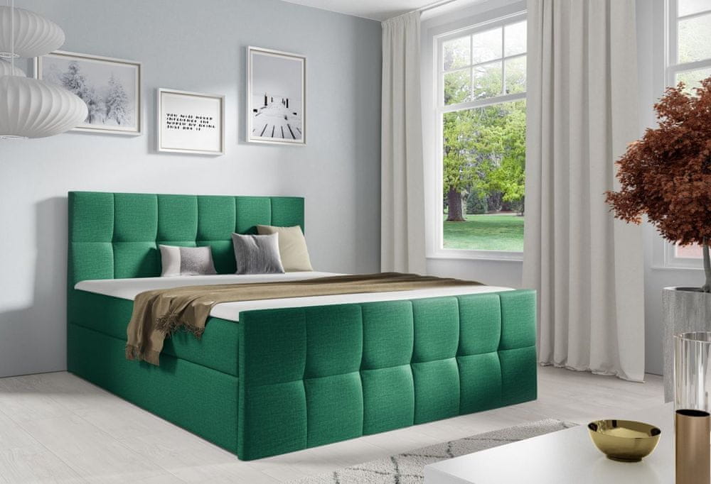 Veneti Manželská posteľ CHLOE - 140x200, zelená 1 + topper ZDARMA