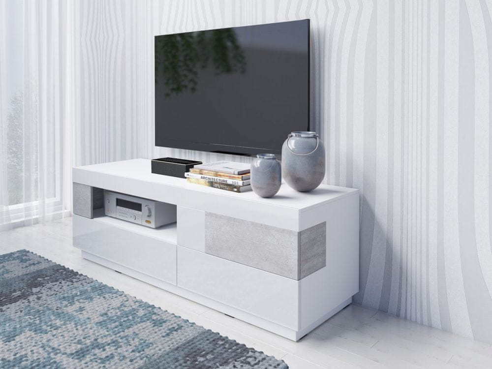 Veneti Jednoduchý televízny stolík SHADI, biela/betón