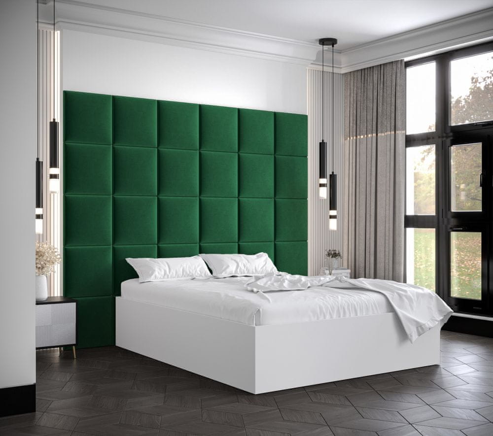 Veneti Manželská posteľ s čalúnenými panelmi MIA 3 - 140x200, biela, zelené panely