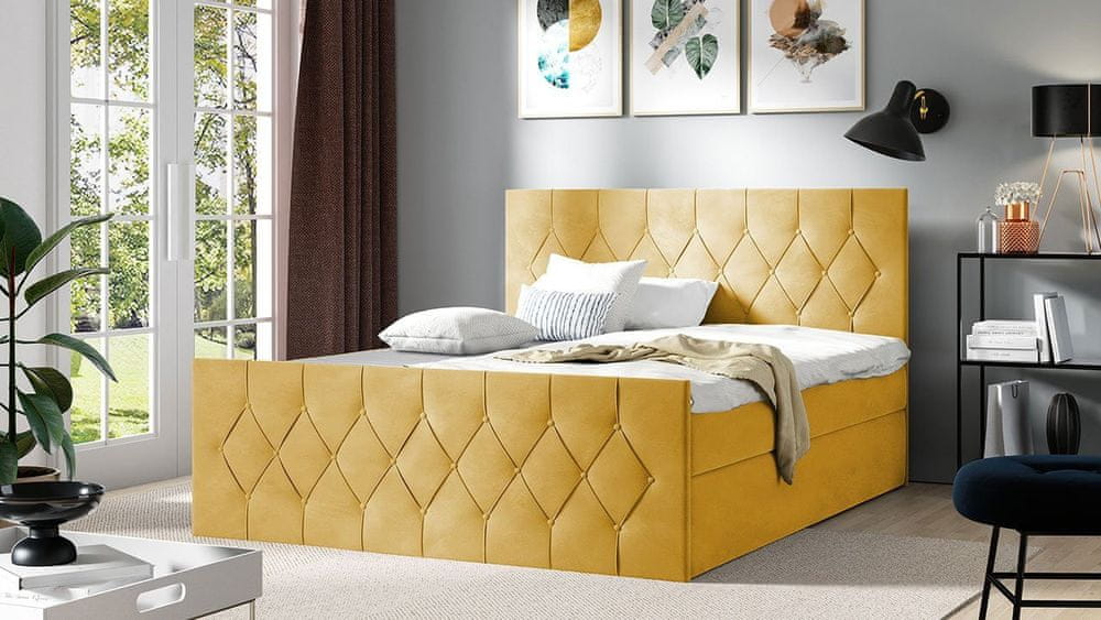 Veneti Boxspringová dvojlôžková posteľ 180x200 SENSE 2 - žltá + topper ZDARMA