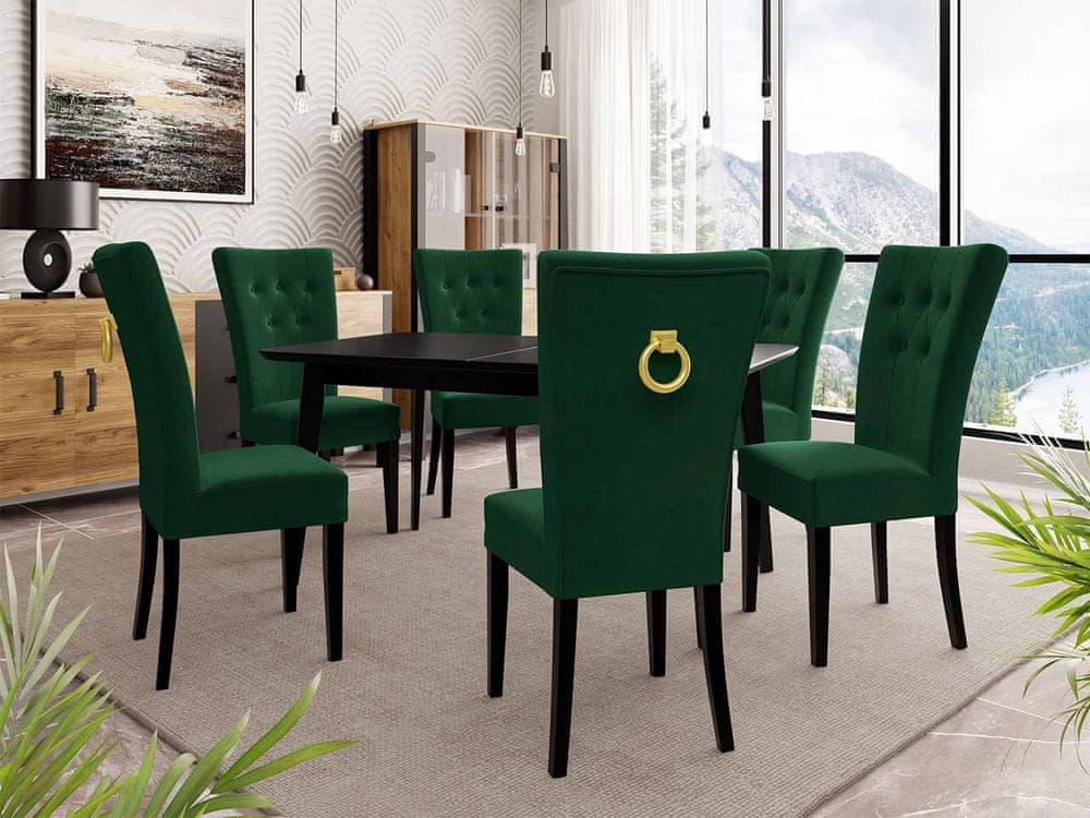 Veneti Luxusný jedálenský set NOWEN 3 - čierny / zelený + pozlátené klopadlo