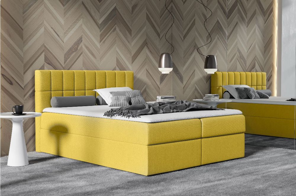 Veneti Manželská čalúnená posteľ 180x200 KATE - žltá + topper ZDARMA