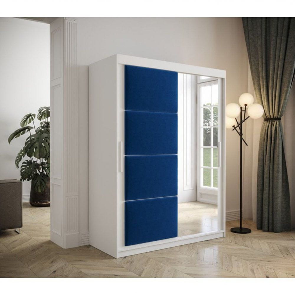 Veneti Šatníková skriňa s posuvnými dverami 150 cm TALIA - biela / modrá