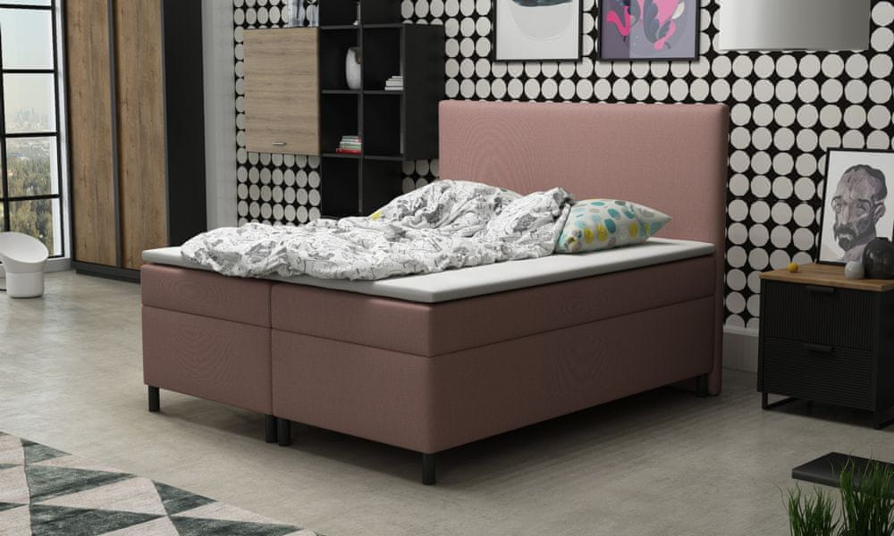 Veneti Čalúnená manželská posteľ 160x200 s nožičkami 12 cm MIRKA - ružová