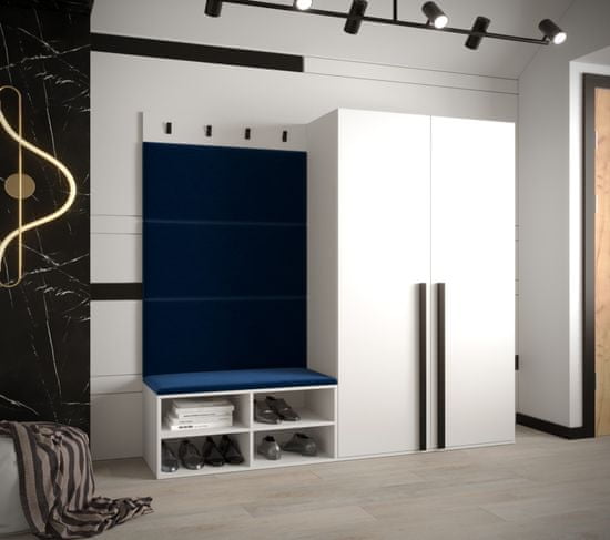 Veneti Predsieňový nábytok s čalúnenými panelmi HARRISON - biely, modré panely