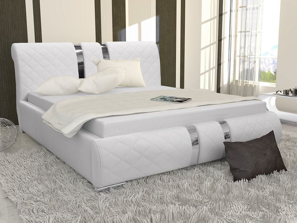 Veneti Čalúnená manželská posteľ 160x200 ZOILA - biela eko koža