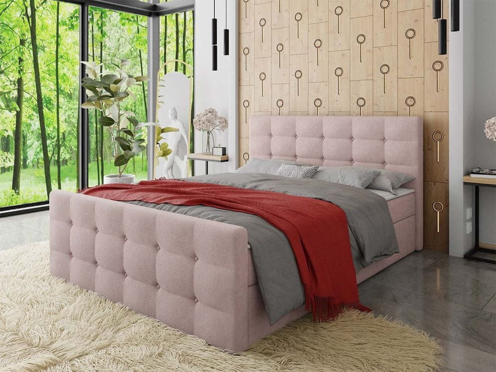 Veneti Americká čalúnená manželská posteľ 140x200 RANON 1 - ružová + topper ZDARMA
