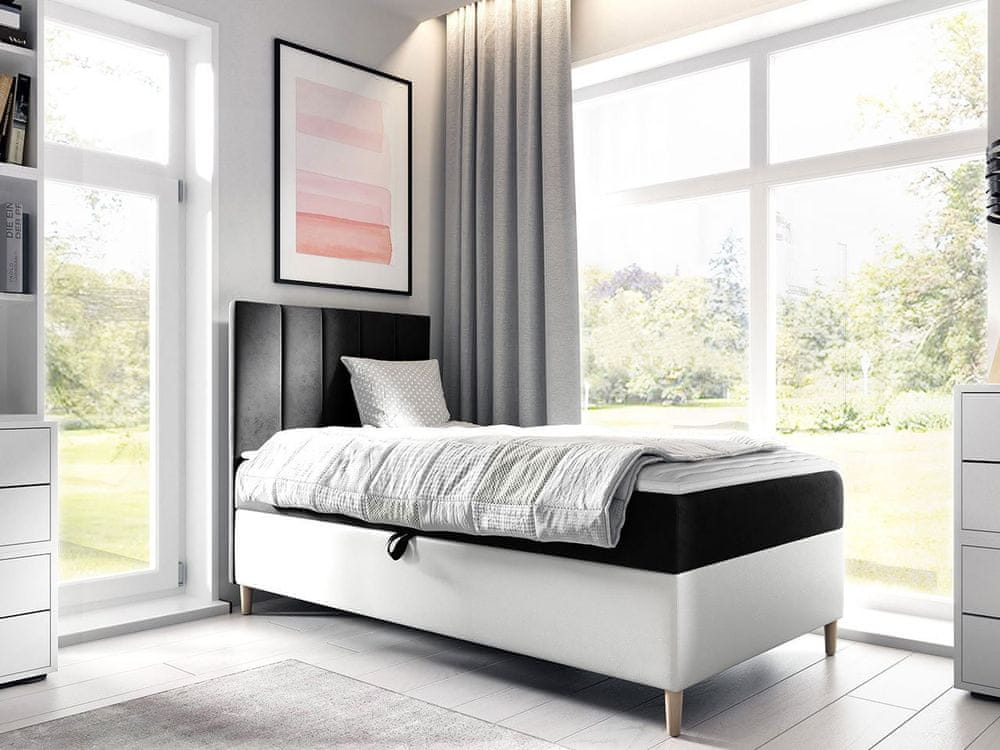 Veneti Hotelová jednolôžková posteľ 90x200 ROCIO 1 - biela ekokoža / čierna, ľavé prevedenie + topper ZDARMA