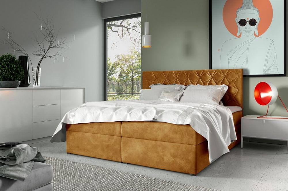 Veneti Boxspringová posteľ s prešívaným čelom EUGENA - 200x200, žltá + topper ZDARMA