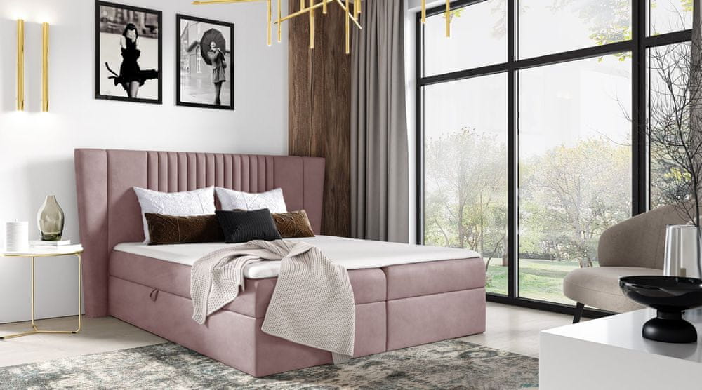 Veneti Čalúnená posteľ ZOJA - 200x200, ružová + topper ZDARMA