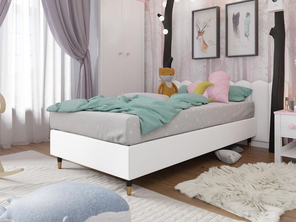 Veneti Jednolôžková čalúnená posteľ s matracom 90x200 NECHLIN 5 - biela eko koža