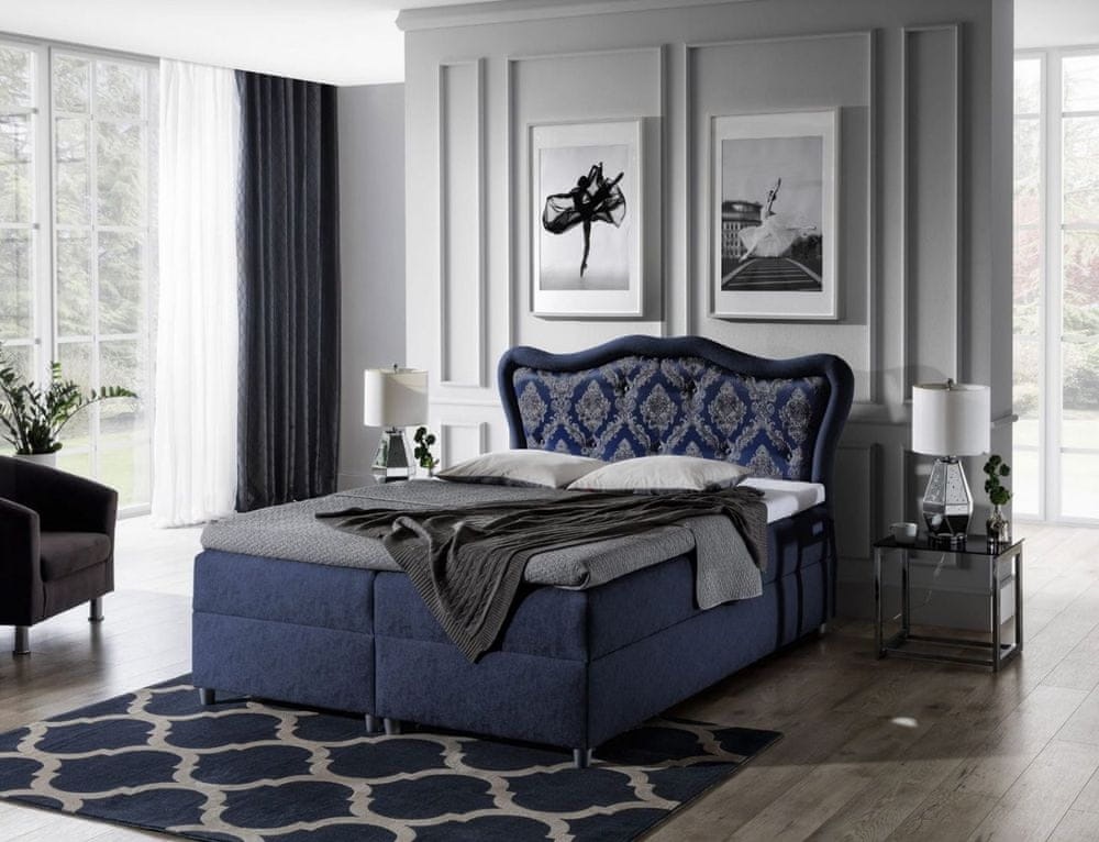 Veneti Boxspringová posteľ 160x200 GURI - modrá + topper ZDARMA