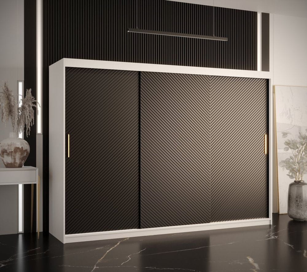 Veneti Skriňa s posuvnými dverami PAOLA - šírka 250 cm, biela / čierna