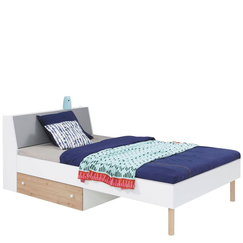 Veneti Jednolôžková posteľ s úložným priestorom 120x200 ALANEN - dub artisan / šedá / biela