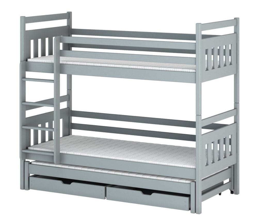 Veneti Detská posteľ s prístelkou SERENA - 80x200, šedá