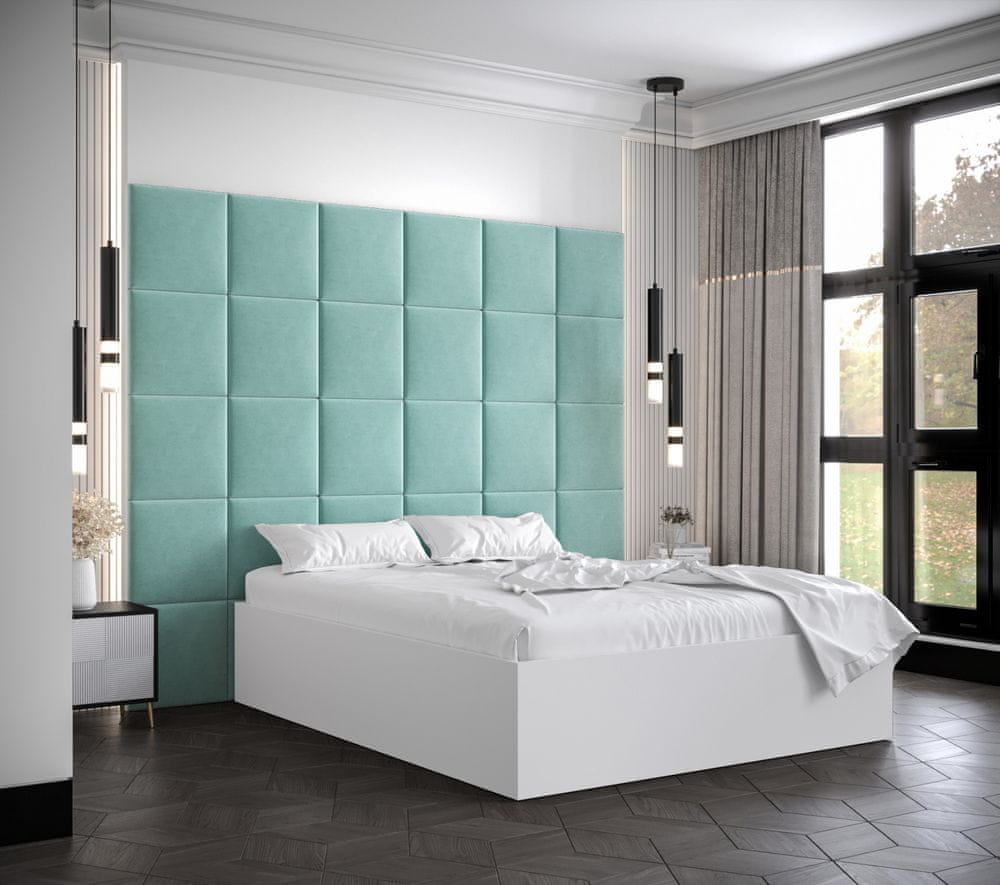 Veneti Manželská posteľ s čalúnenými panelmi MIA 3 - 140x200, biela, mätové panely
