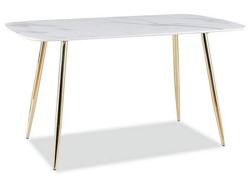 Veneti Jedálenský stôl BOREK - 140x80, biely mramor / zlatý