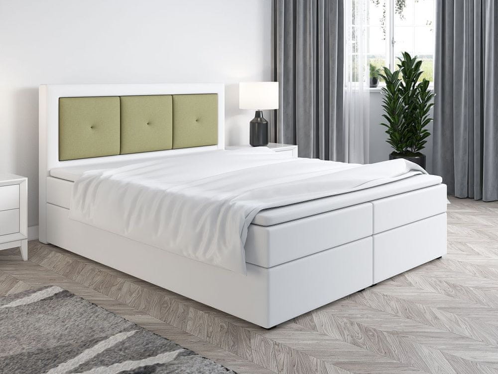 Veneti Boxspringová posteľ LILLIANA 4 - 140x200, biela eko koža / zelená